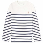 AMI Men's Long Sleeve Breton Stripe ADC T-Shirt in White/Nautic Blue