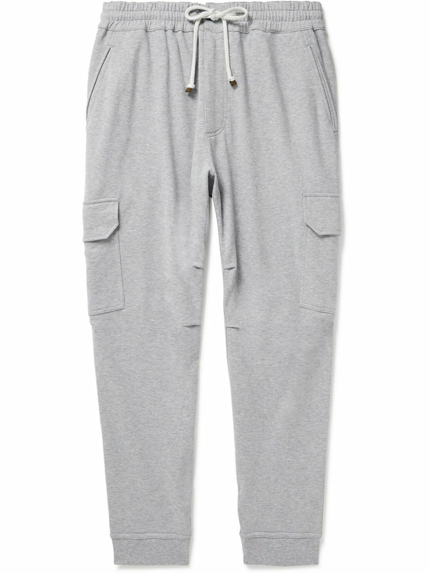 Photo: Brunello Cucinelli - Tapered Cotton-Jersey Cargo Sweatpants - Gray