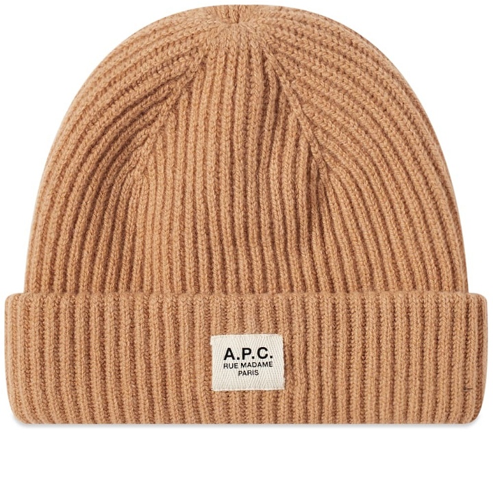 Photo: A.P.C. Men's James Ribbed Beanie in Camel