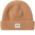 A.P.C. Men's James Ribbed Beanie in Camel
