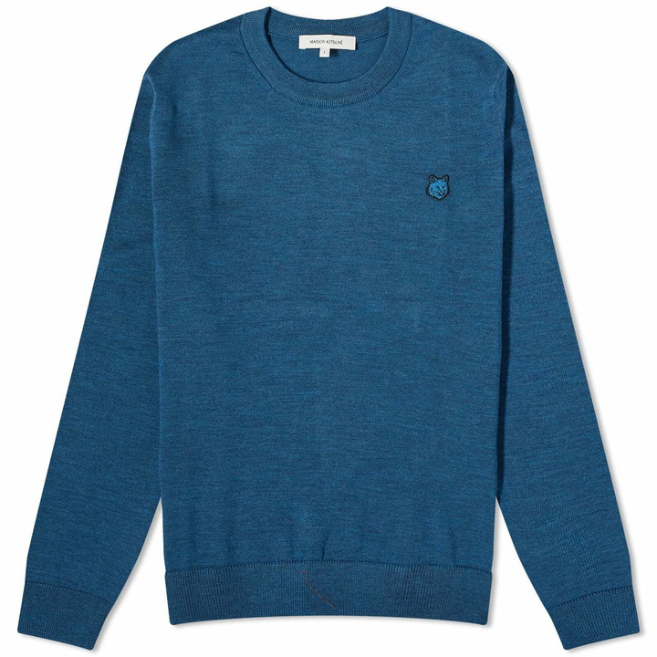 Photo: Maison Kitsuné Men's Tonal Fox Head Patch Crew Knit in Sapphire