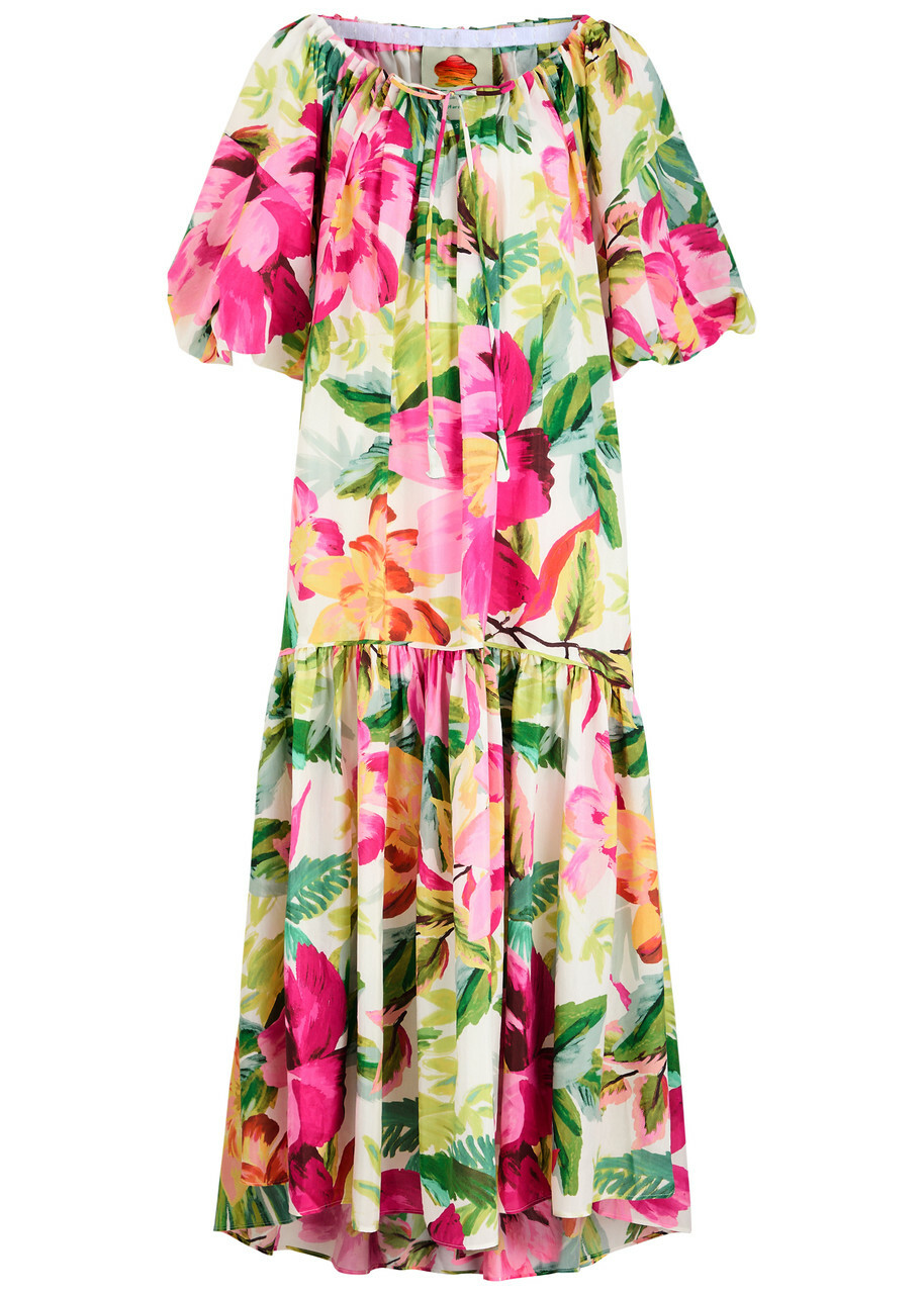 chinese dress ladies Farm Rio Yellow Painted Flowers Tiered Midi Dress Print Size Small / A main image 0