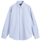 BEAMS Men's Heavy Oxford Button Down Shirt in Sax Stripe