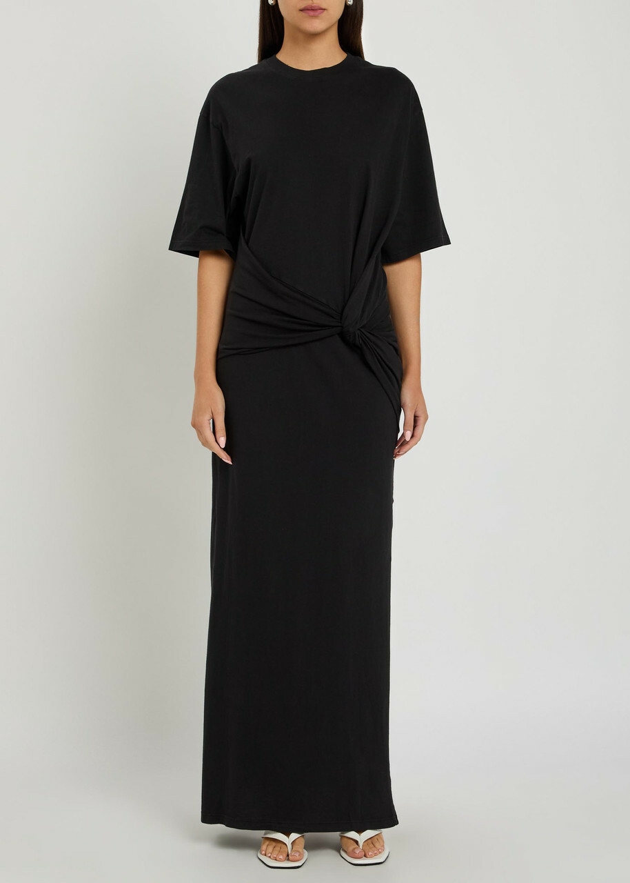 Agolde Zanna Gathered Cotton Maxi T-shirt Dress Black
