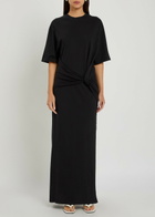 Agolde Zanna Gathered Cotton Maxi T-shirt Dress Black