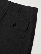 Monitaly - Fatigue Straight-Leg Linen and Cotton-Blend Trousers - Black