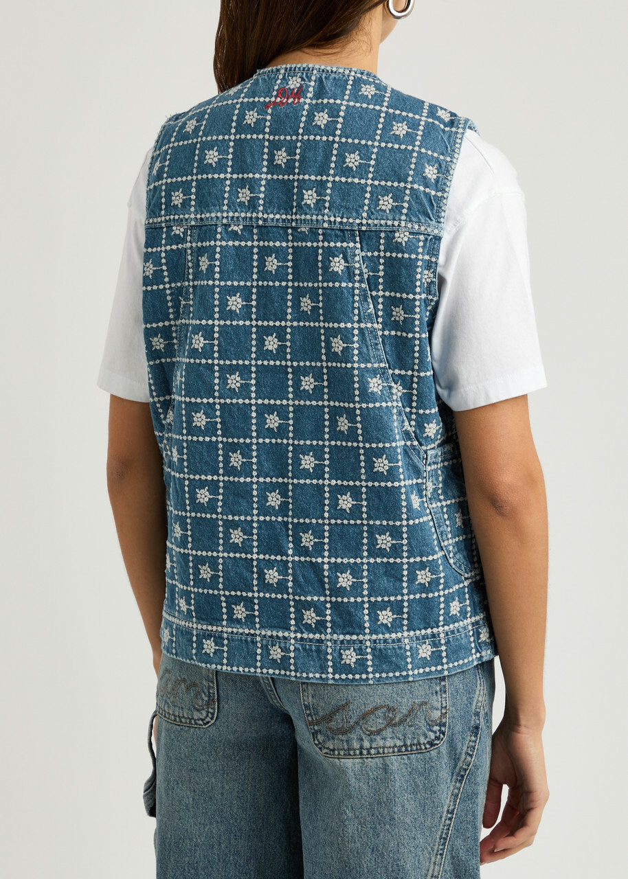 Damson Madder Dilly Embroidered Denim Gilet