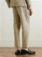 Officine Générale - Hugo Straight-Leg Belted Lyocell, Linen and Cotton-Blend Suit Trousers - Neutrals