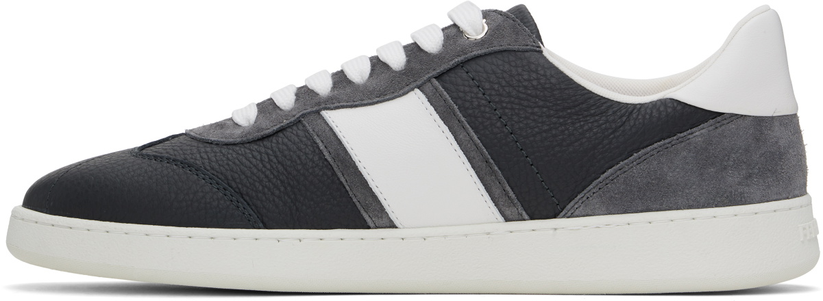 Ferragamo Gray & White Low Top Signature Sneakers