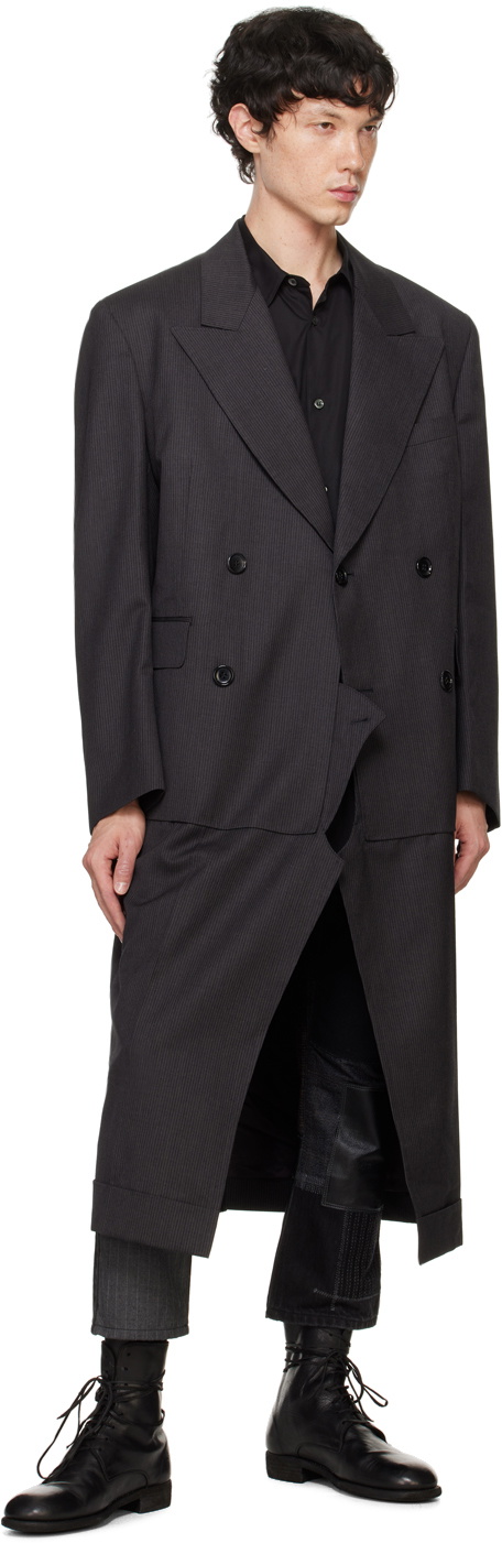Junya Watanabe Gray Wool Stripe Coat