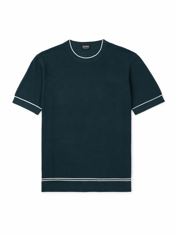 Photo: Zegna - Slim-Fit Ribbed Cotton T-Shirt - Blue