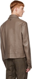 Wooyoungmi Taupe Spread Collar Leather Jacket