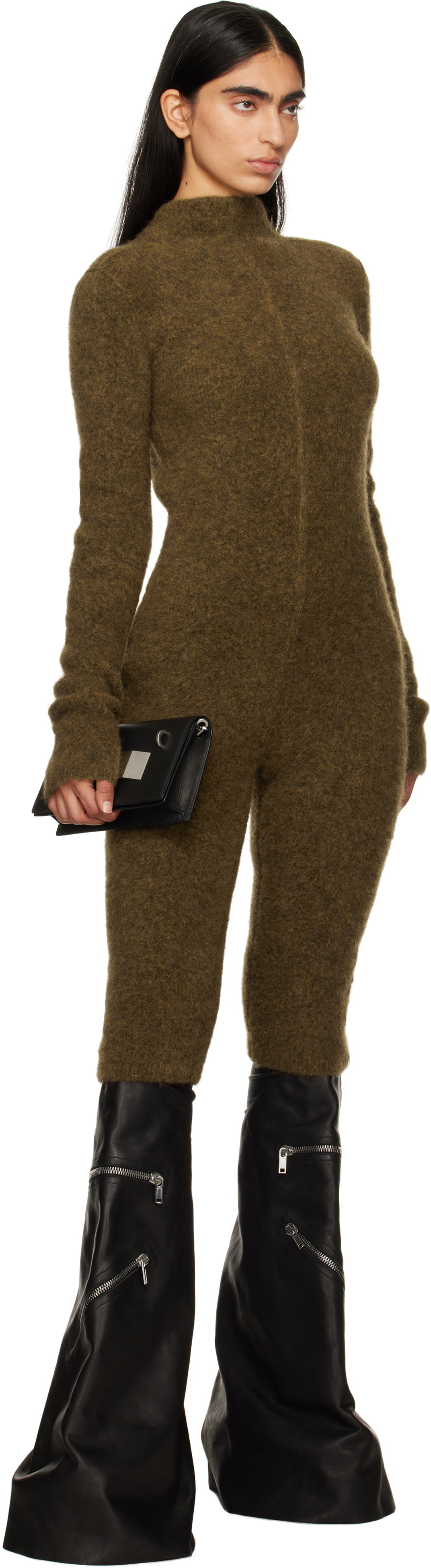 Rick Owens Tan Porterville Alpaca Knit Headon Jumpsuit