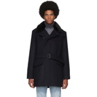 Yves Salomon Navy Down Wool Trench Coat