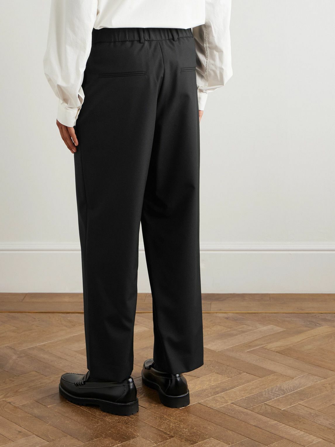 ATON - Straight-Leg Pleated Wool Suit Trousers - Black