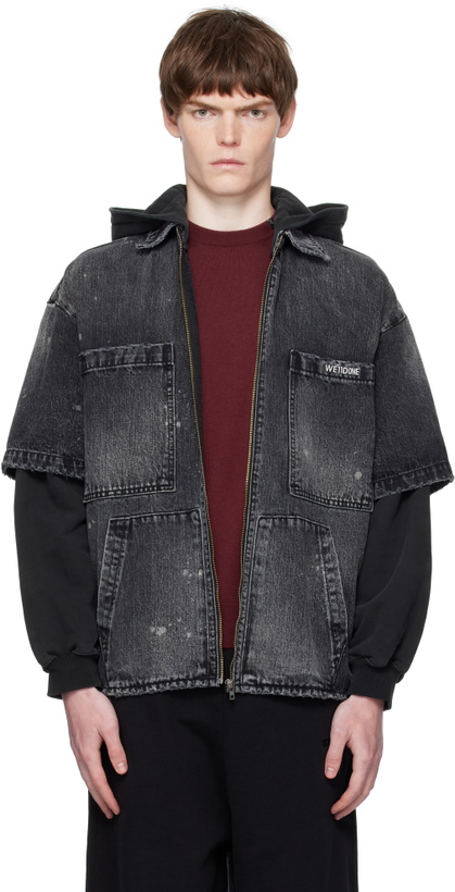 Photo: We11done Black Faded Layered Hoodie Denim Jacket