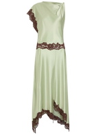 DE LA Vali Adriana Asymmetric Satin Midi Dress Light Green