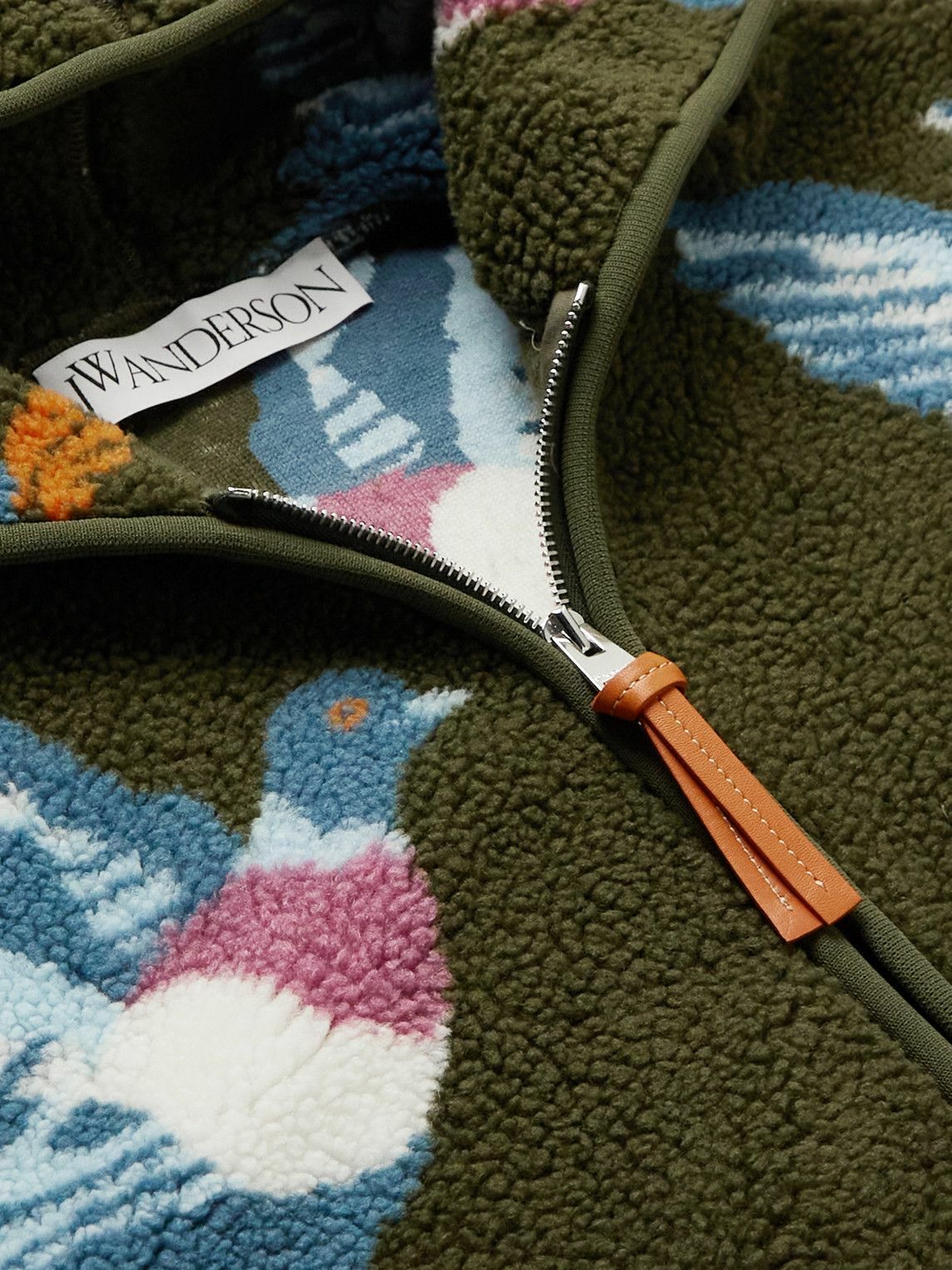 JW Anderson - Leather-Trimmed Jacquard-Knit Fleece Zip-Up Hoodie