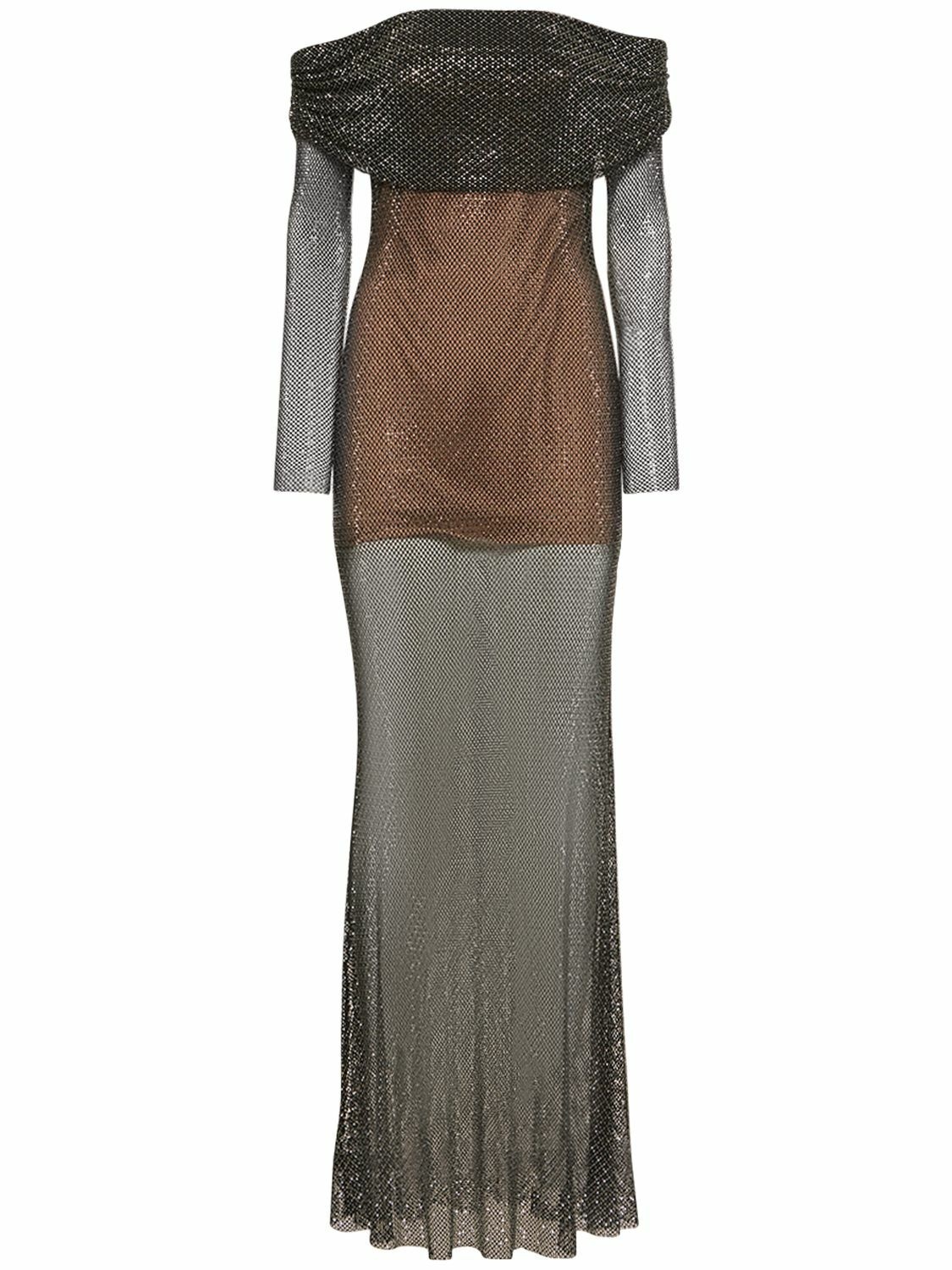 Photo: SELF-PORTRAIT - Embellished Fishnet Maxi Dress