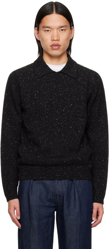 Photo: Drake's Black Integral Collar Sweater