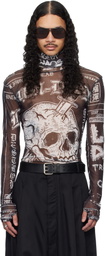 LU'U DAN Black Masked Mesh Top