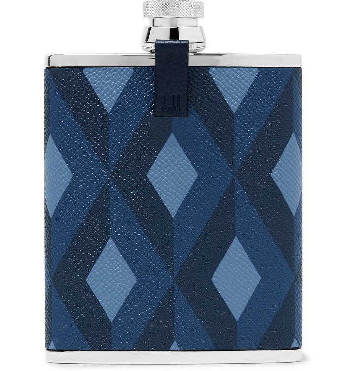 Photo: Dunhill - 6oz Cadogan Printed Full-Grain Leather and Stainless Steel Flask - Men - Blue