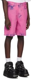 GCDS Pink Bleached Denim Shorts