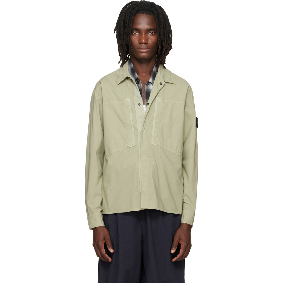 Stone Island Green 1200005 Stretch Cotton Tela 'Paracadute' Overshirt