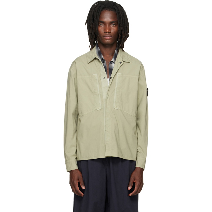 Photo: Stone Island Green 1200005 Stretch Cotton Tela 'Paracadute' Overshirt