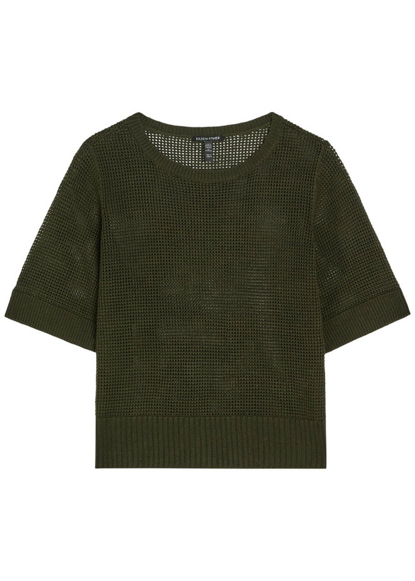 Photo: Eileen Fisher Open-knit Linen and Cotton-blend T-shirt Dark Green
