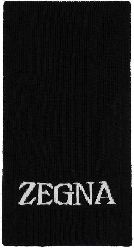 Photo: ZEGNA Black Logo Scarf