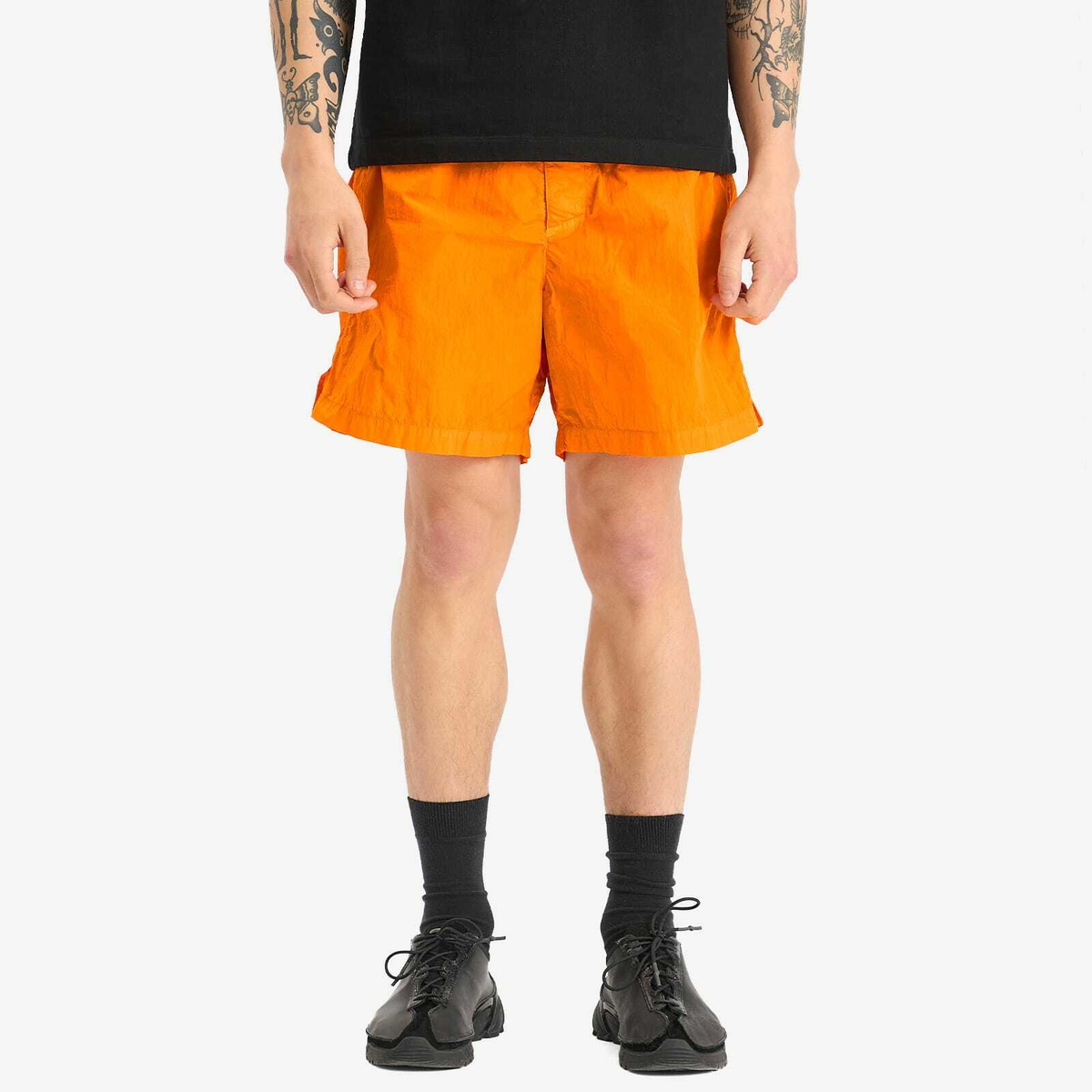Stone Island Men's Marina Shiny Nylon Swim Shorts in Orange