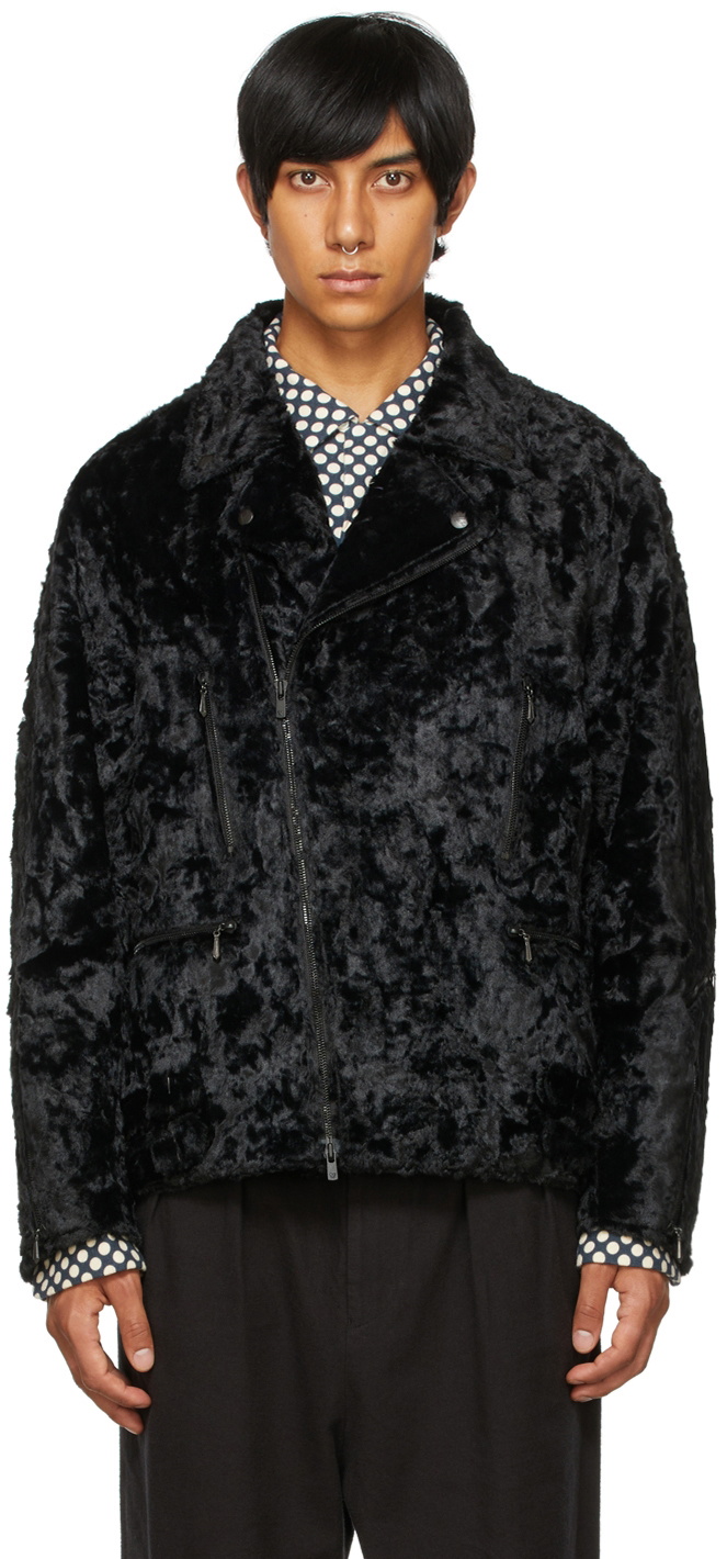 Needles Black Faux-Fur Double Riders Jacket Needles