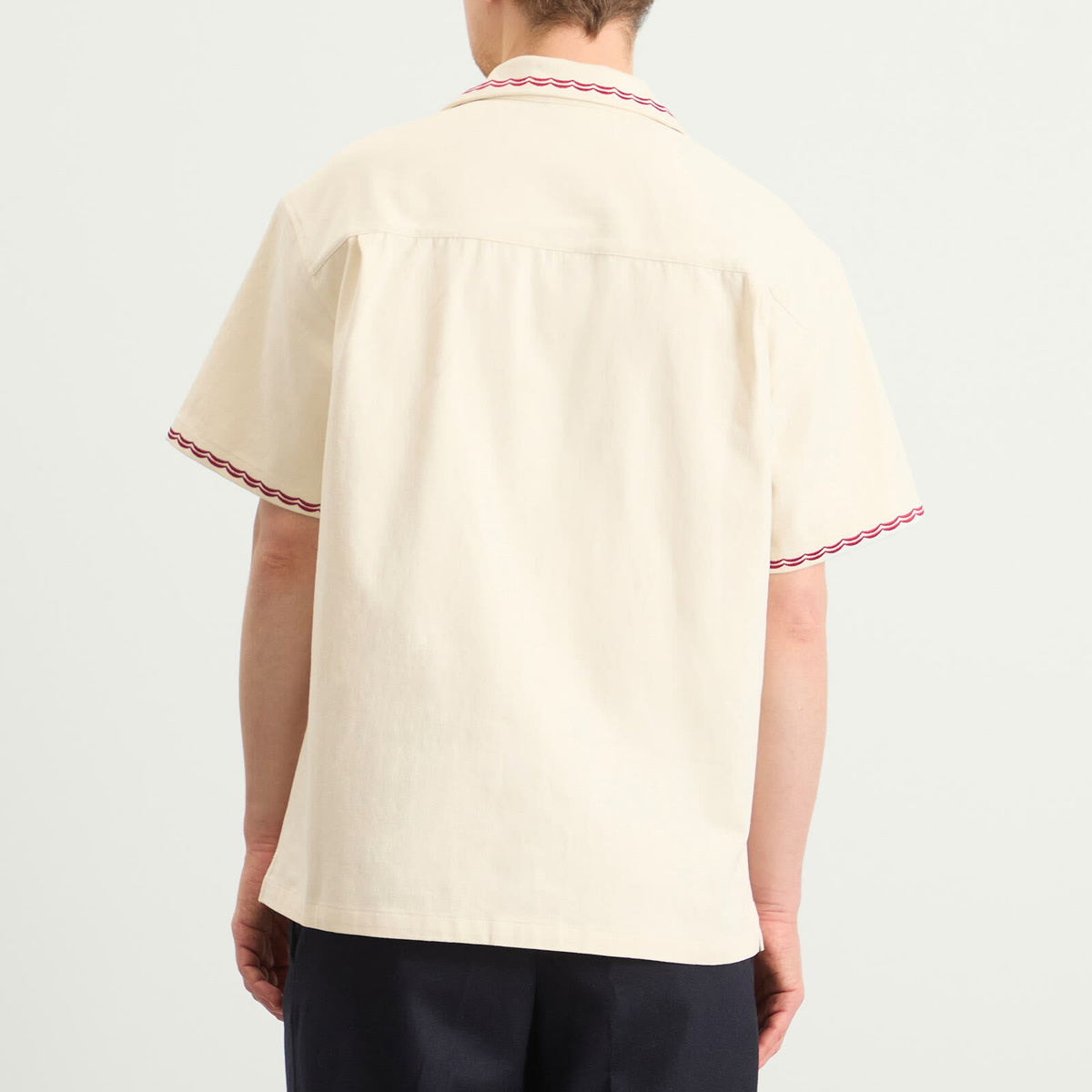 Drôle de Monsieur Men's Cotton Cocktail Open Collar Shirt in Off White