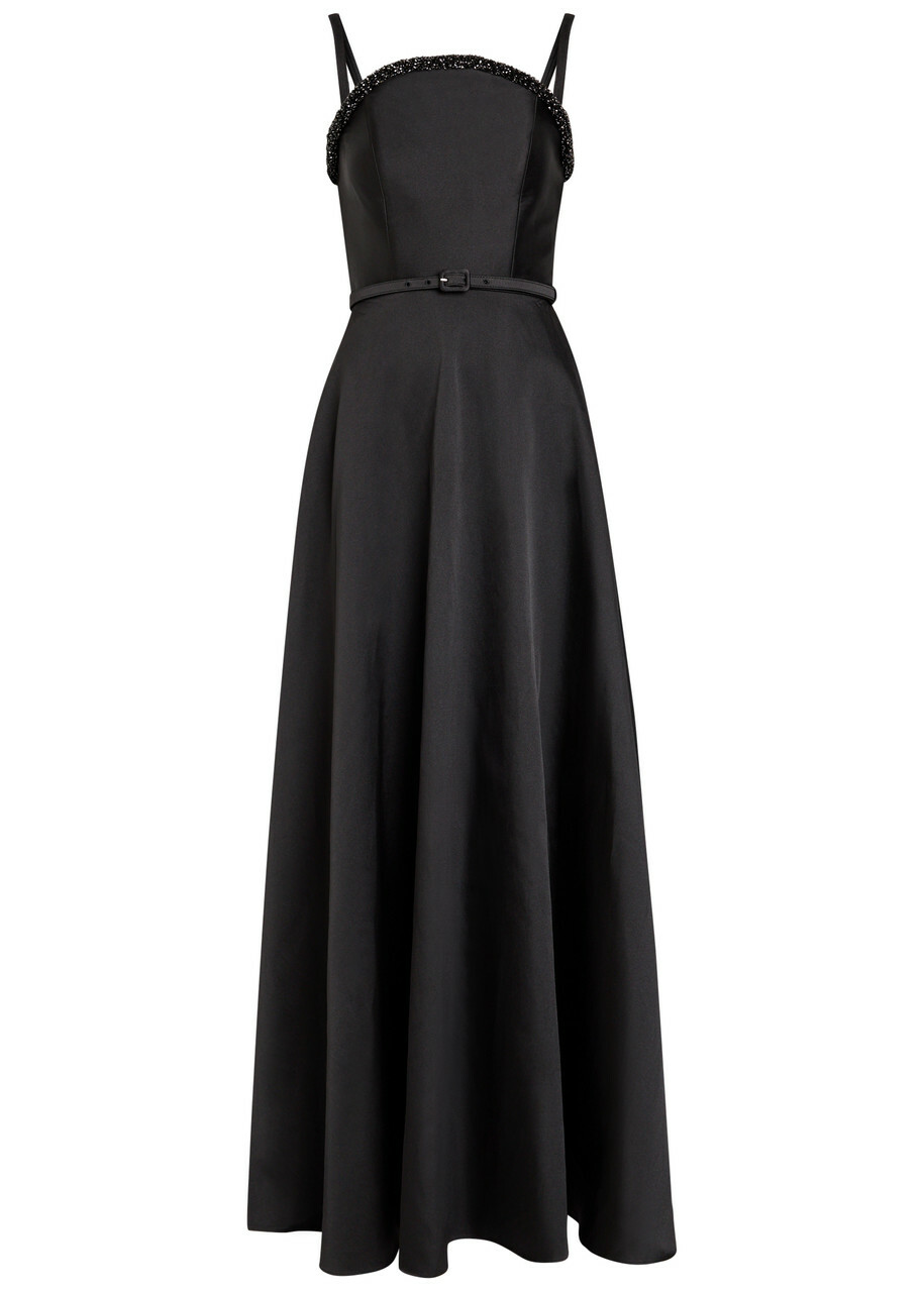 Roland Mouret Curved Crystal-embellished Taffeta Gown Black