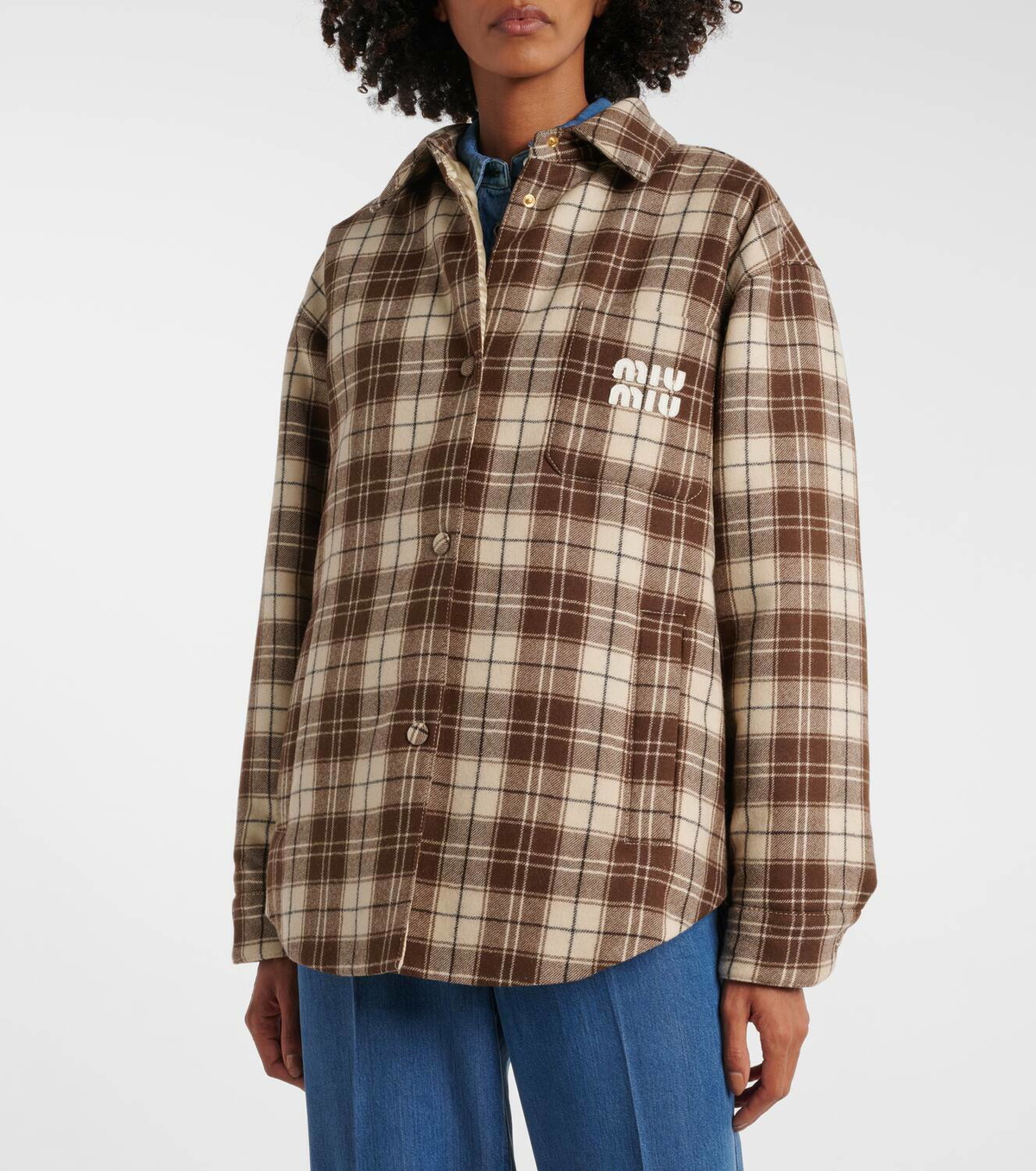 Miu Miu Logo checked wool down jacket Miu Miu