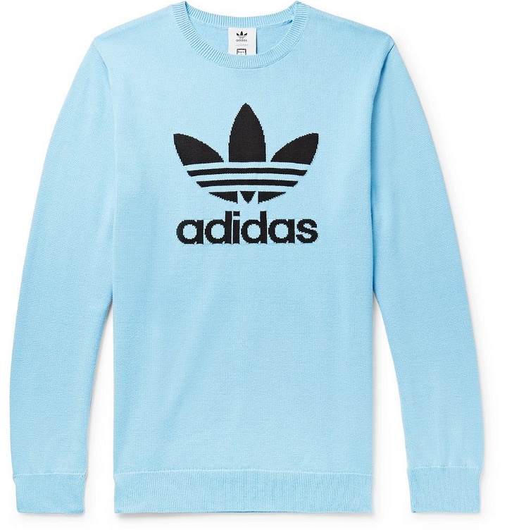 Photo: adidas Consortium - Have a Good Time Logo-Intarsia Cotton Sweater - Men - Light blue