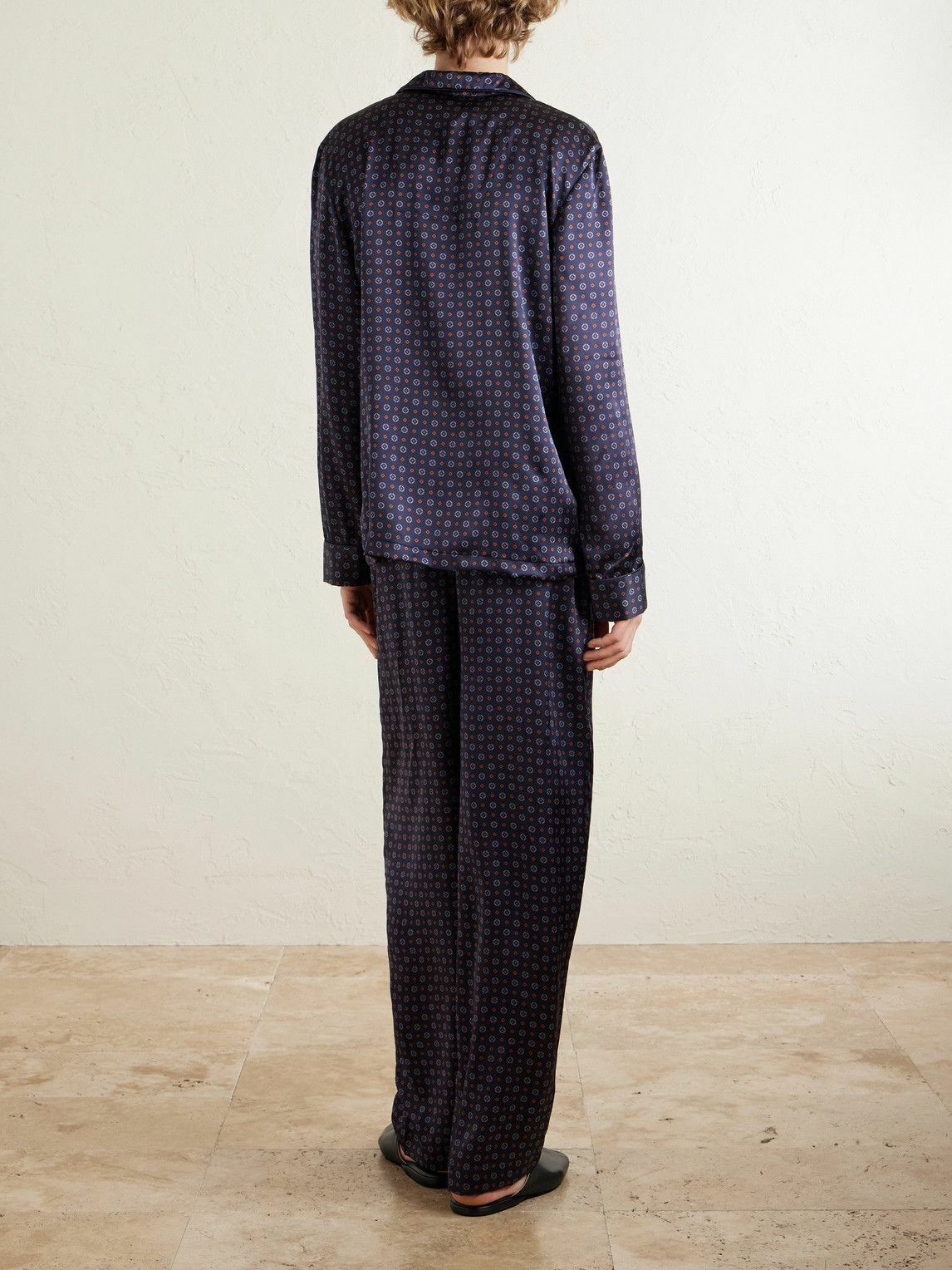 Derek Rose - Brindisi 127 Camp-Collar Printed Silk-Satin Pyjama Set - Blue