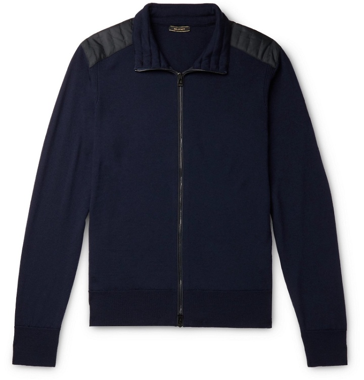 Photo: Belstaff - Kelby Slim-Fit Quilted Shell-Trimmed Wool Zip-Up Sweater - Blue