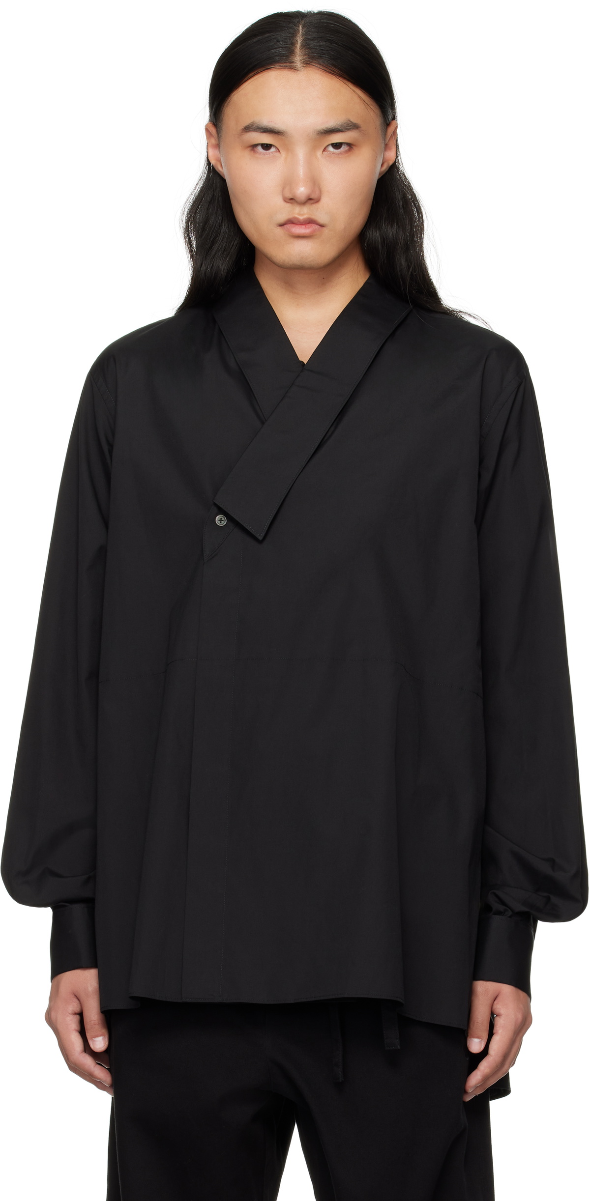 SOSHIOTSUKI Black Kimono Collar Shirt