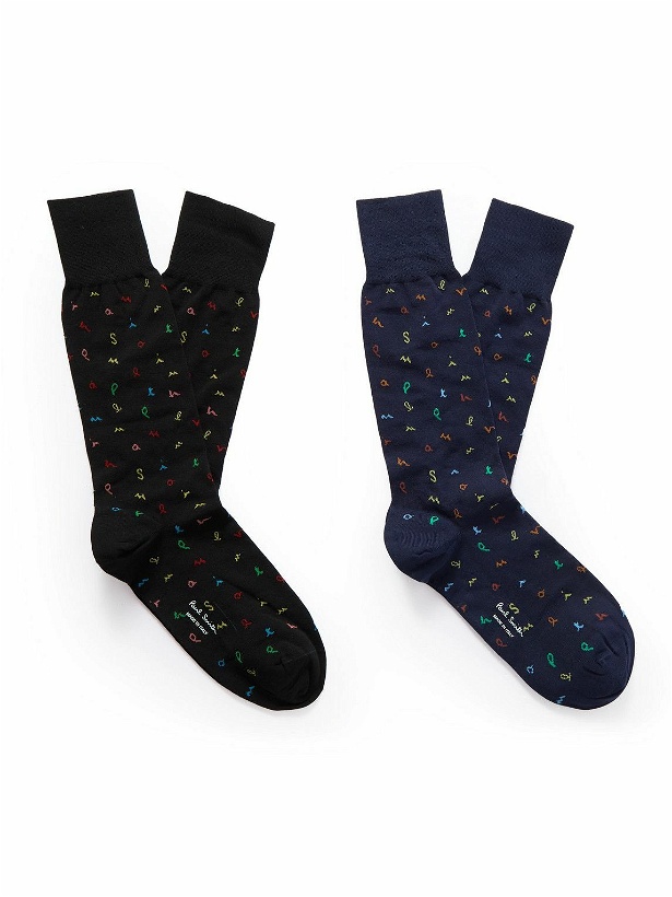 Photo: Paul Smith - Letters Two-Pack Jacquard-Knit Cotton-Blend Socks