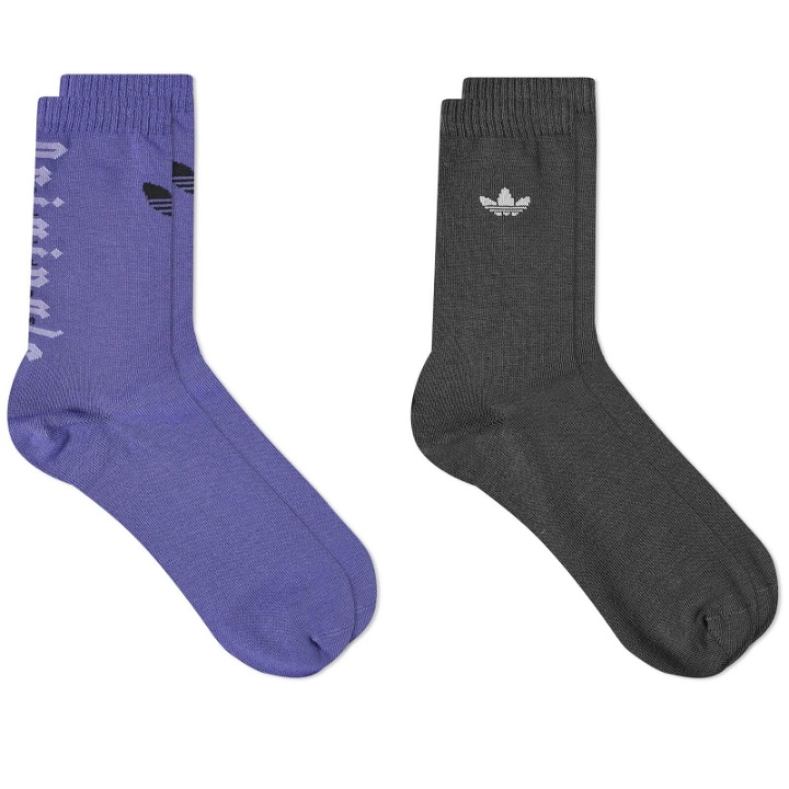 Photo: Adidas Originals Crew Sock - 2 Pack in Black/Light Purple