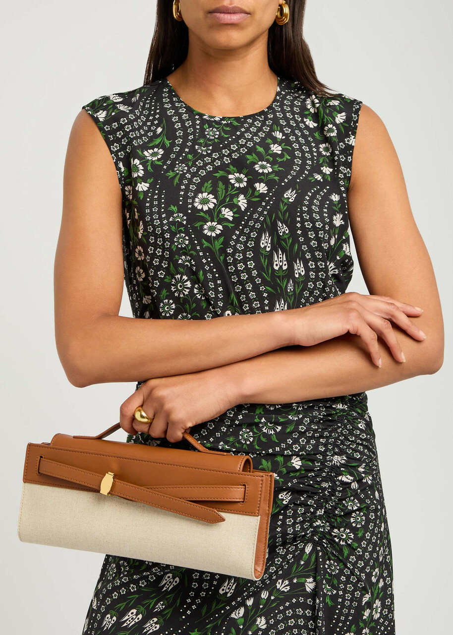 Veronica Beard Dash Leather and Canvas Clutch - Cream - One Size