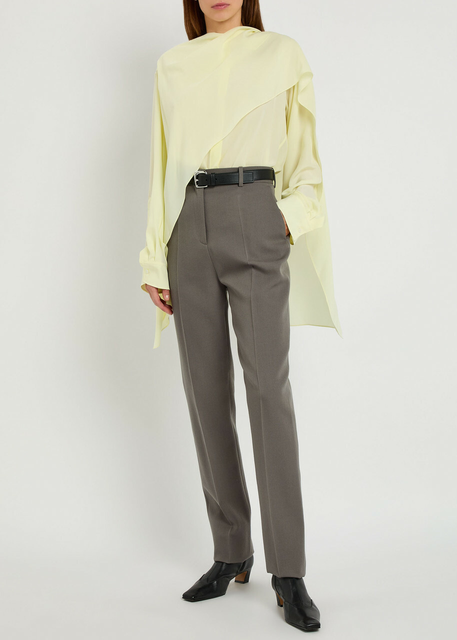 Calvin Klein Kiki Scarf-effect Silk-crepe Blouse Yellow Lemon