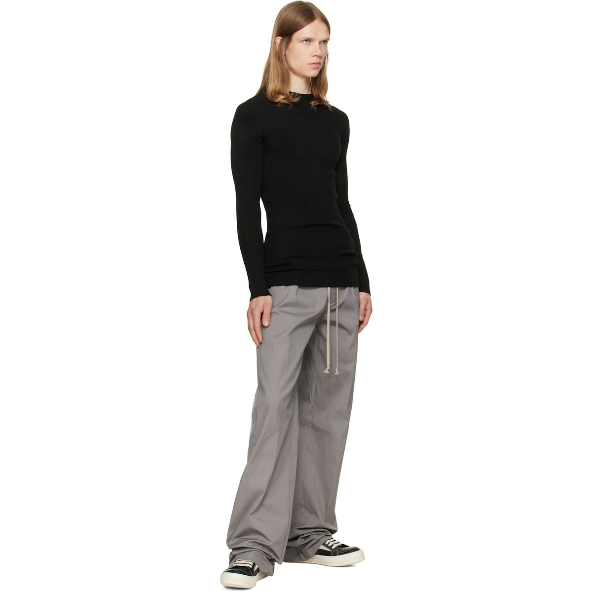 Rick Owens Black Tower Ribbed Round Neck Sweater