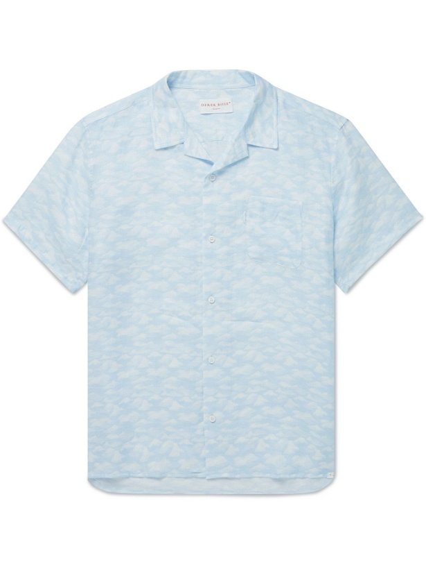 Photo: Derek Rose - Camp-Collar Printed Linen Shirt - Blue