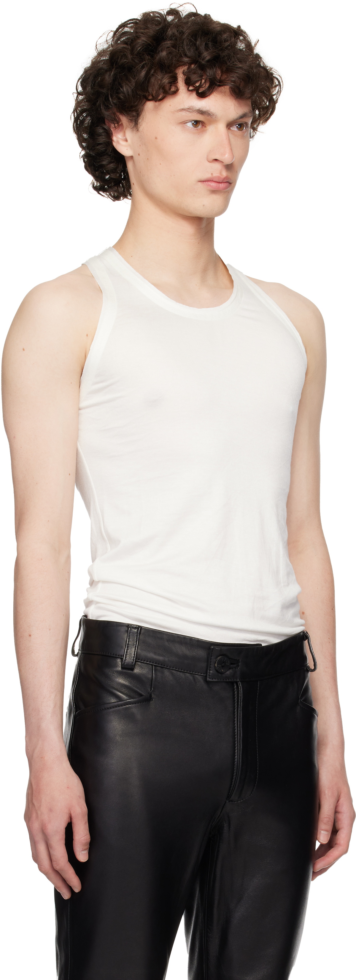 AARON ESH White Satin Trim Jersey Tank Top