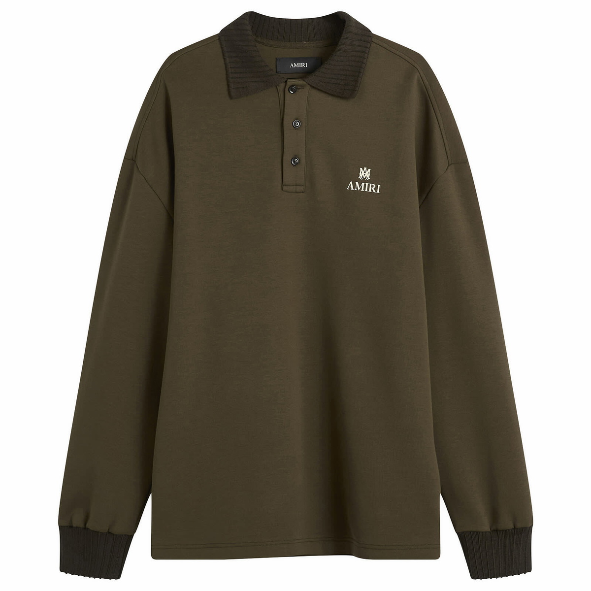 AMIRI Men's MA Oversized Long Sleeve Polo in Dark Brown