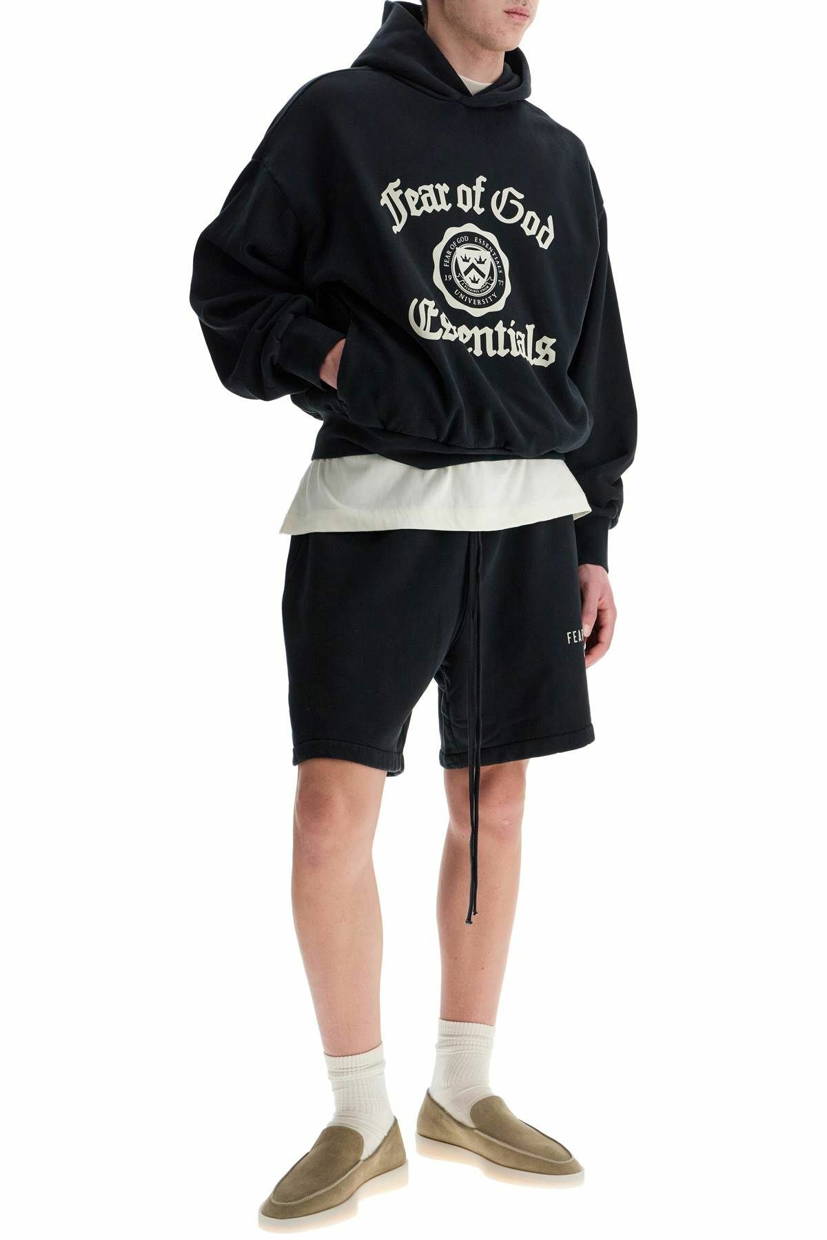 FEAR OF GOD ESSENTIALS high-waisted black cotton fleece shorts Black