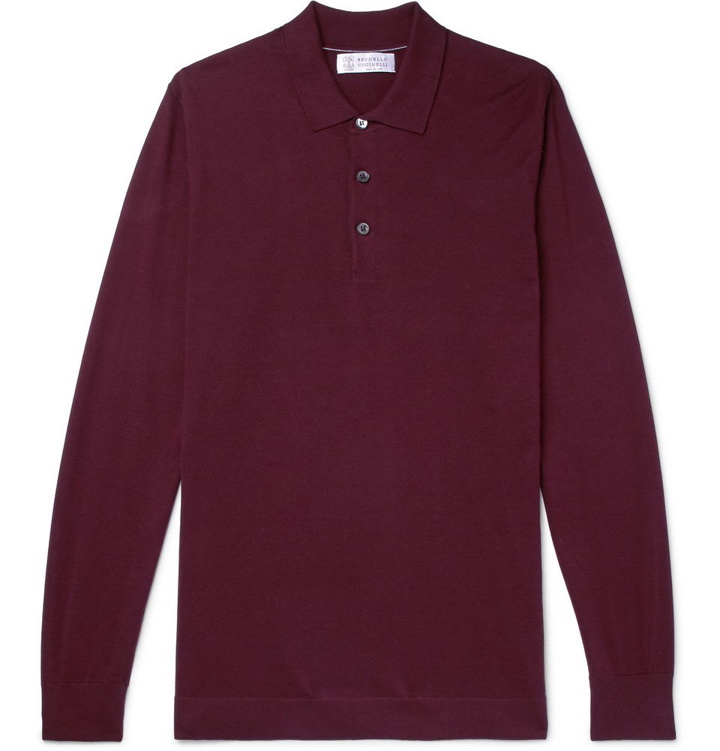 Photo: Brunello Cucinelli - Knitted Cotton Polo Shirt - Burgundy